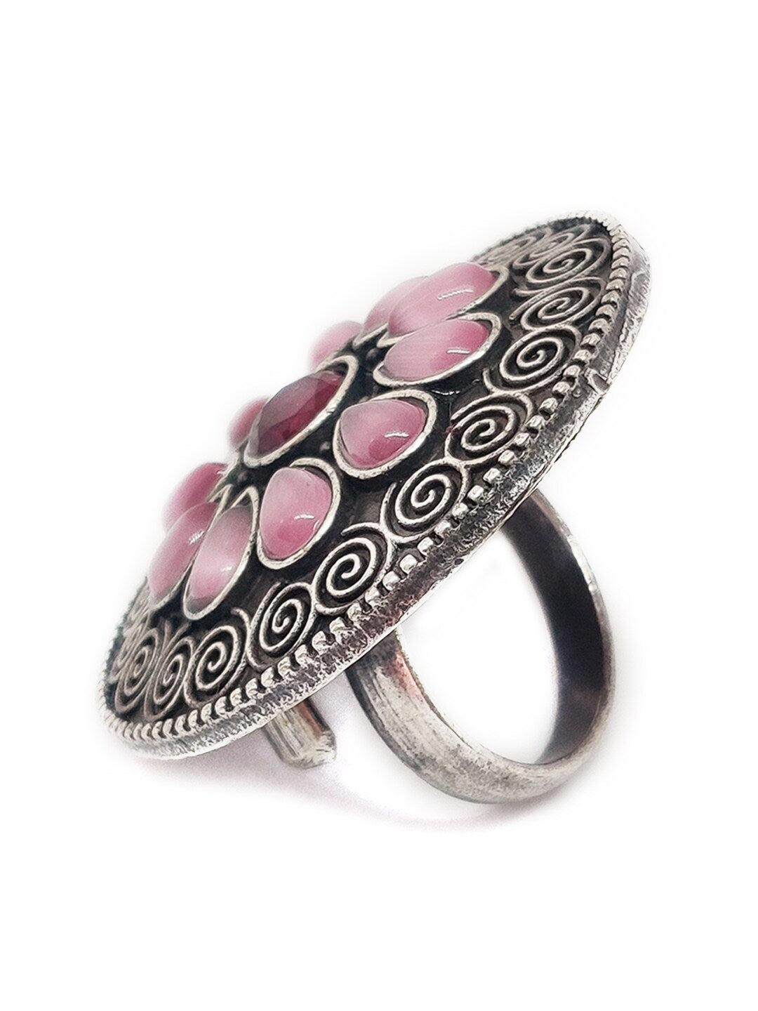 EL REGALO Silver-Toned Pink Stone-Studded Antique Adjustable Finger Ring - for Women and Girls
Style ID: 16843728