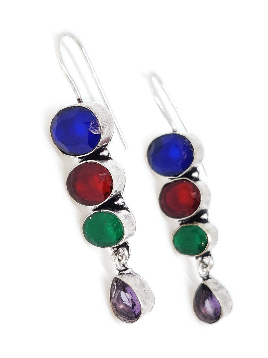 EL REGALO Contemporary Multi Colored Cut Stones Silver Plated Brass Earrings for Girls & Women- 925 Silver Plated Handmade Earrings