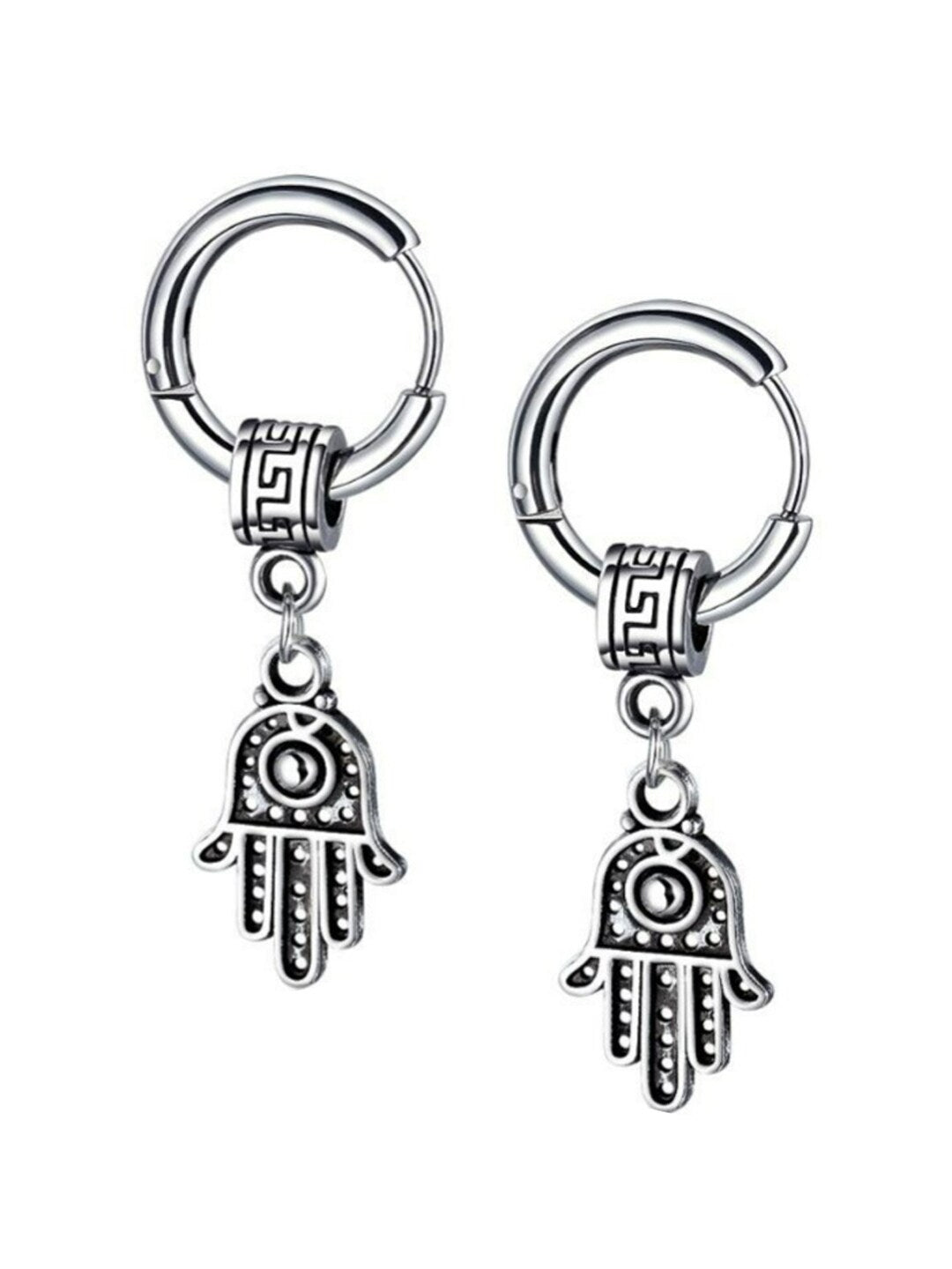 EL REGALO Silver-Plated Hamsa-Hand Oxidised Drop Earrings - for Women and Girls
Style ID: 16991454
