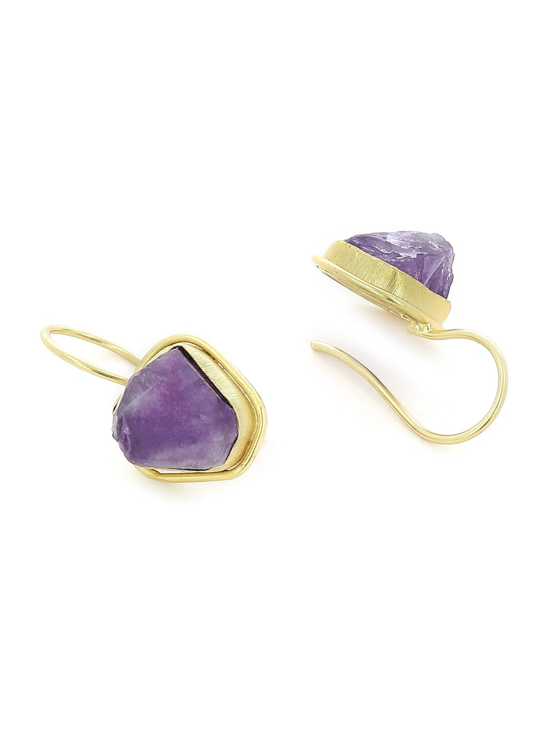 EL REGALO Handcrafted Natural Amethyst Stone Gold Plated Brass Hook Abstract Earrings