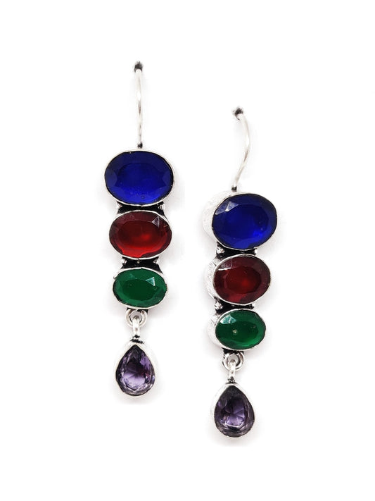 EL REGALO Contemporary Multi Colored Cut Stones Silver Plated Brass Earrings for Girls & Women- 925 Silver Plated Handmade Earrings
