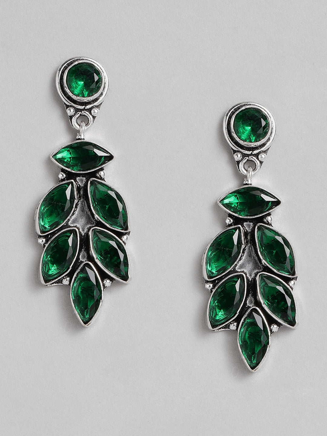 EL REGALO Green & Oxidised Silver-Toned Leaf Shaped Stone Studded Drop Earrings - for Women and Girls
Style ID: 16193848