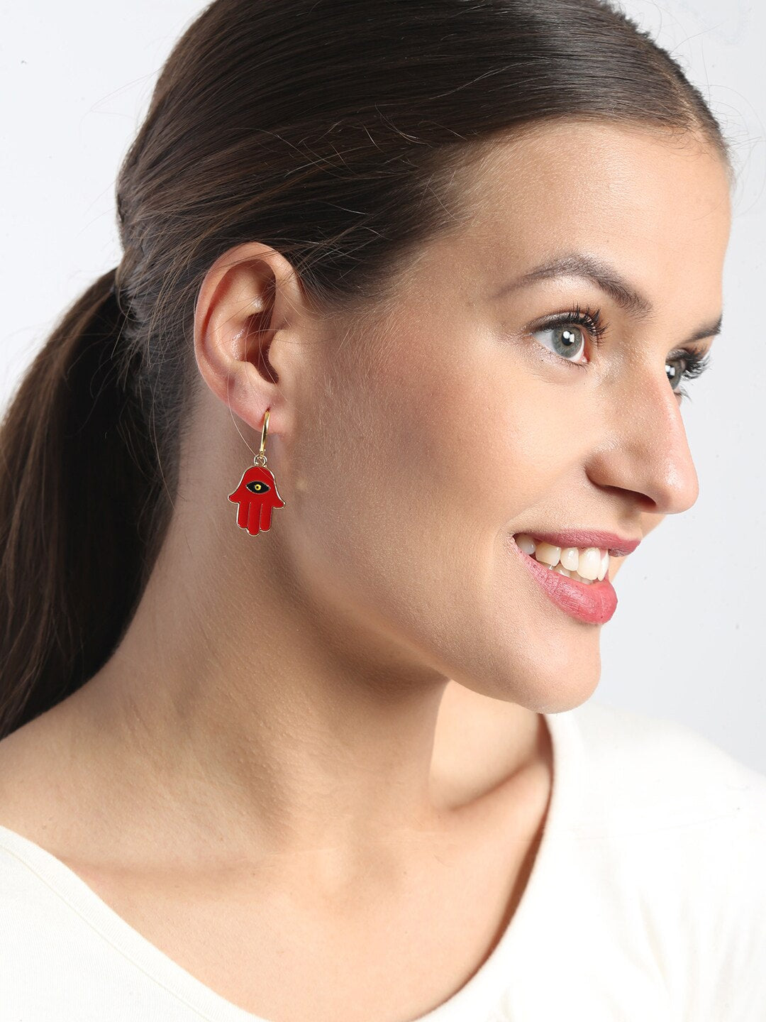 EL REGALO Red & Gold-Toned Contemporary Hamsa Drop Earrings - for Women and Girls
Style ID: 17227292