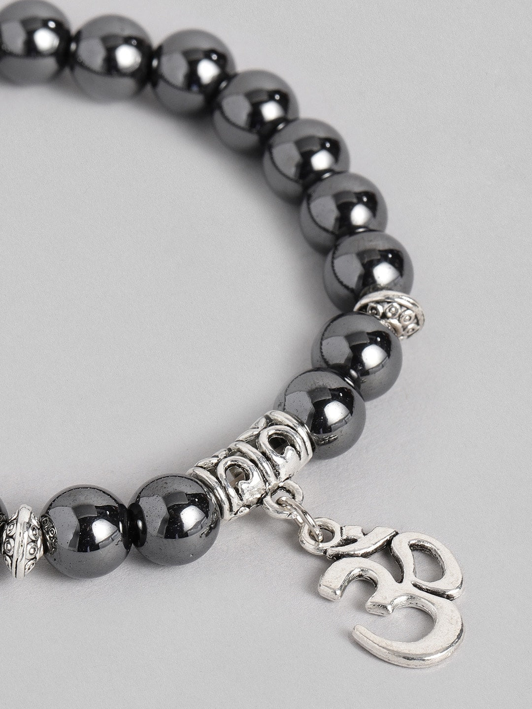EL REGALO Men Charcoal Grey & Silver-Toned Handcrafted Om Elasticated Charm Bracelet - for Men
Style ID: 16186566