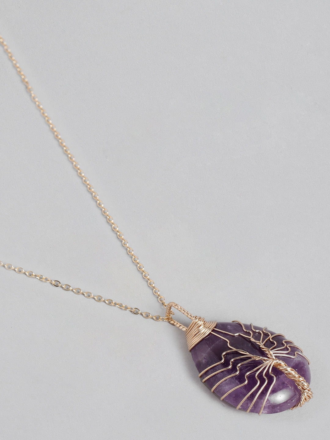 EL REGALO Purple & Gold-Toned Tree of Life Teardrop Studded Handcrafted Link Necklace - for Women and Girls
Style ID: 16216028